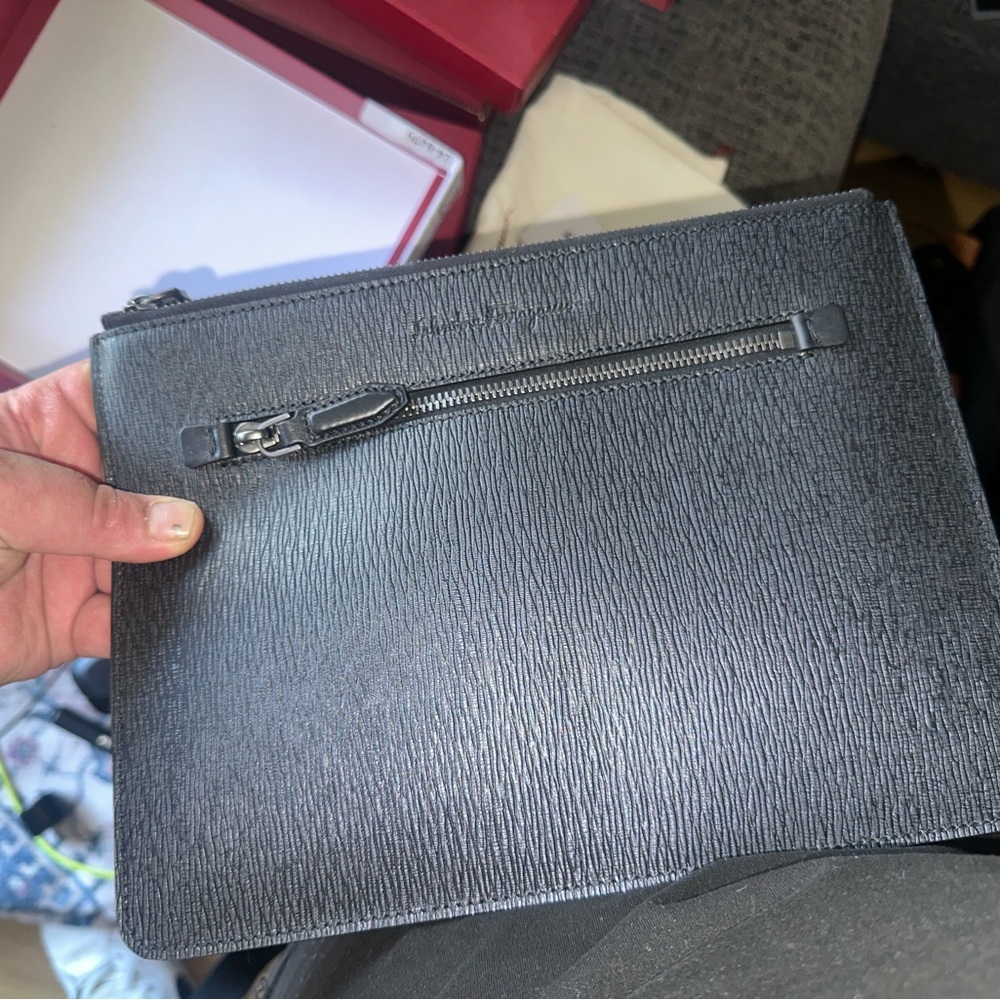 NEW Salvatore Ferragamo Black Leather travel Pouch.